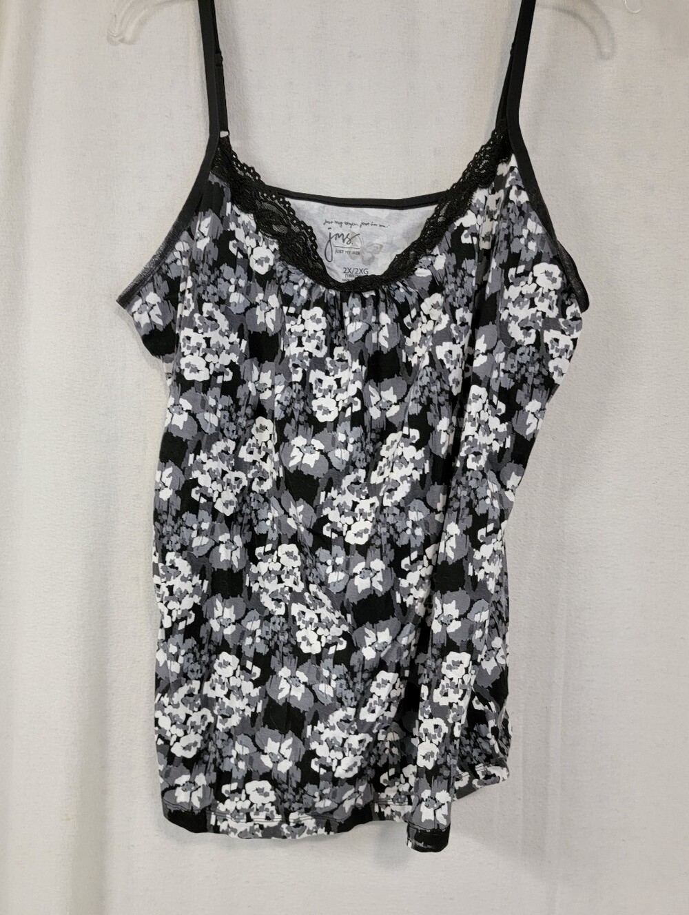 Just My Size Black & White Floral Lace-Trim Cami Size 2X